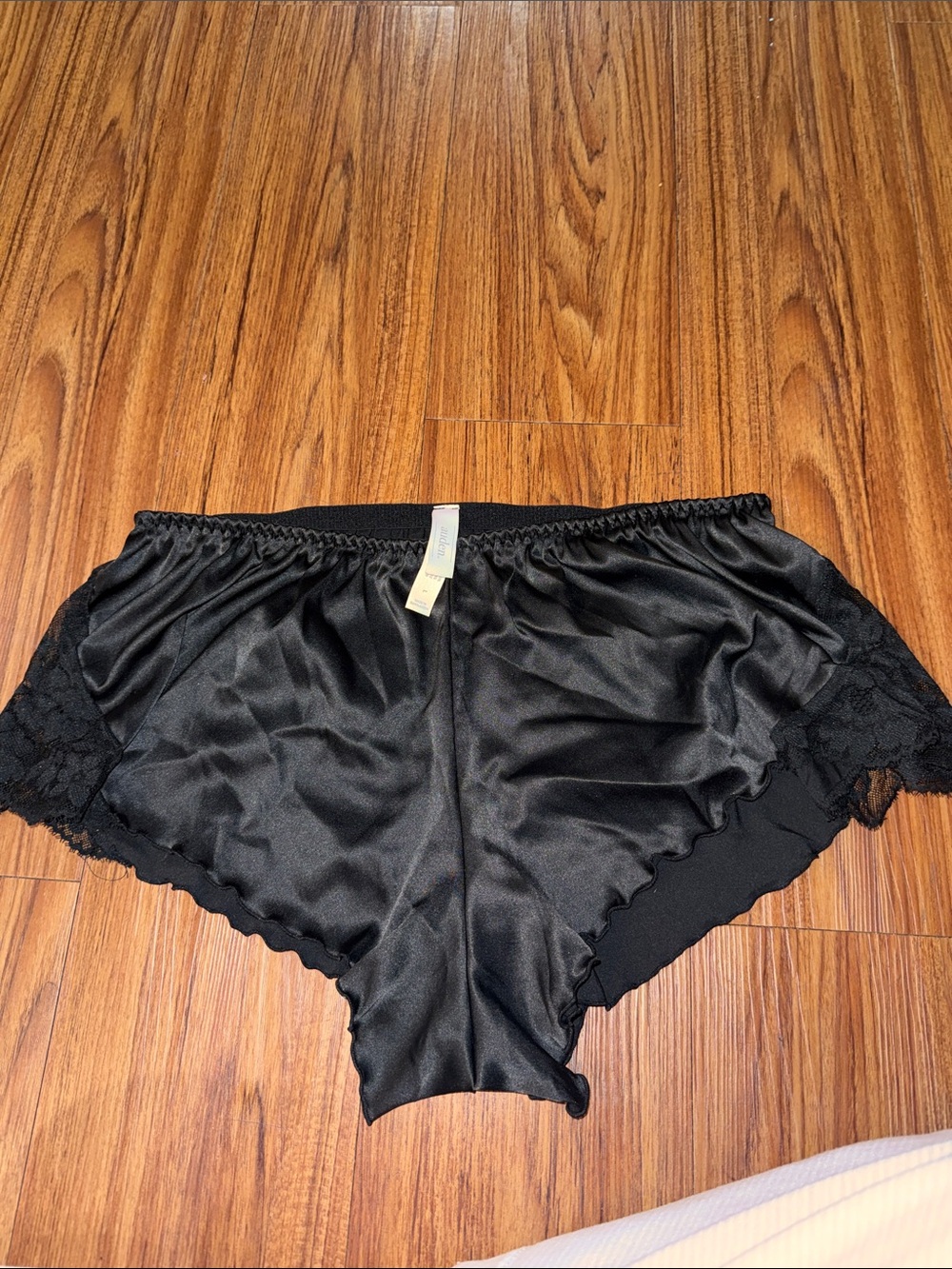 Auden Black Satin Lace-Trim Sleep Shorts